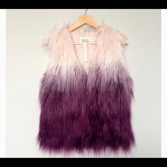 Thread & Supply Faux Fur Vegan Purple Ombré Vest - Picture 1 of 7